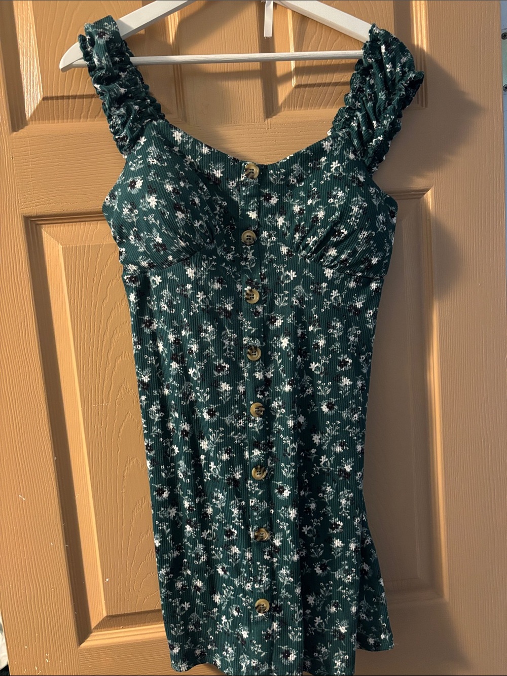 No Boundaries Dark Green Floral Button-Front Mini Dress